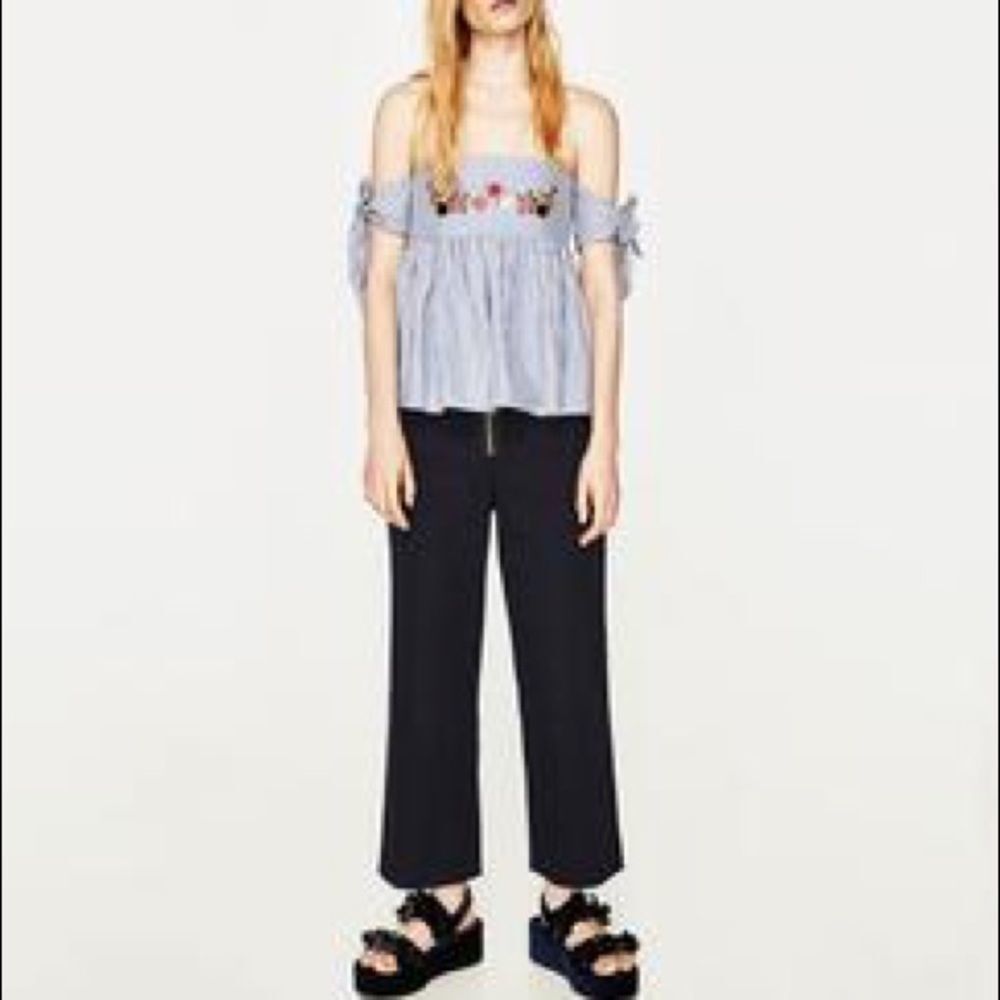 ✨TRAFALUC OFF SHOULDER STRIPED EMBROIDERY TOP✨ - Picture 4 of 8